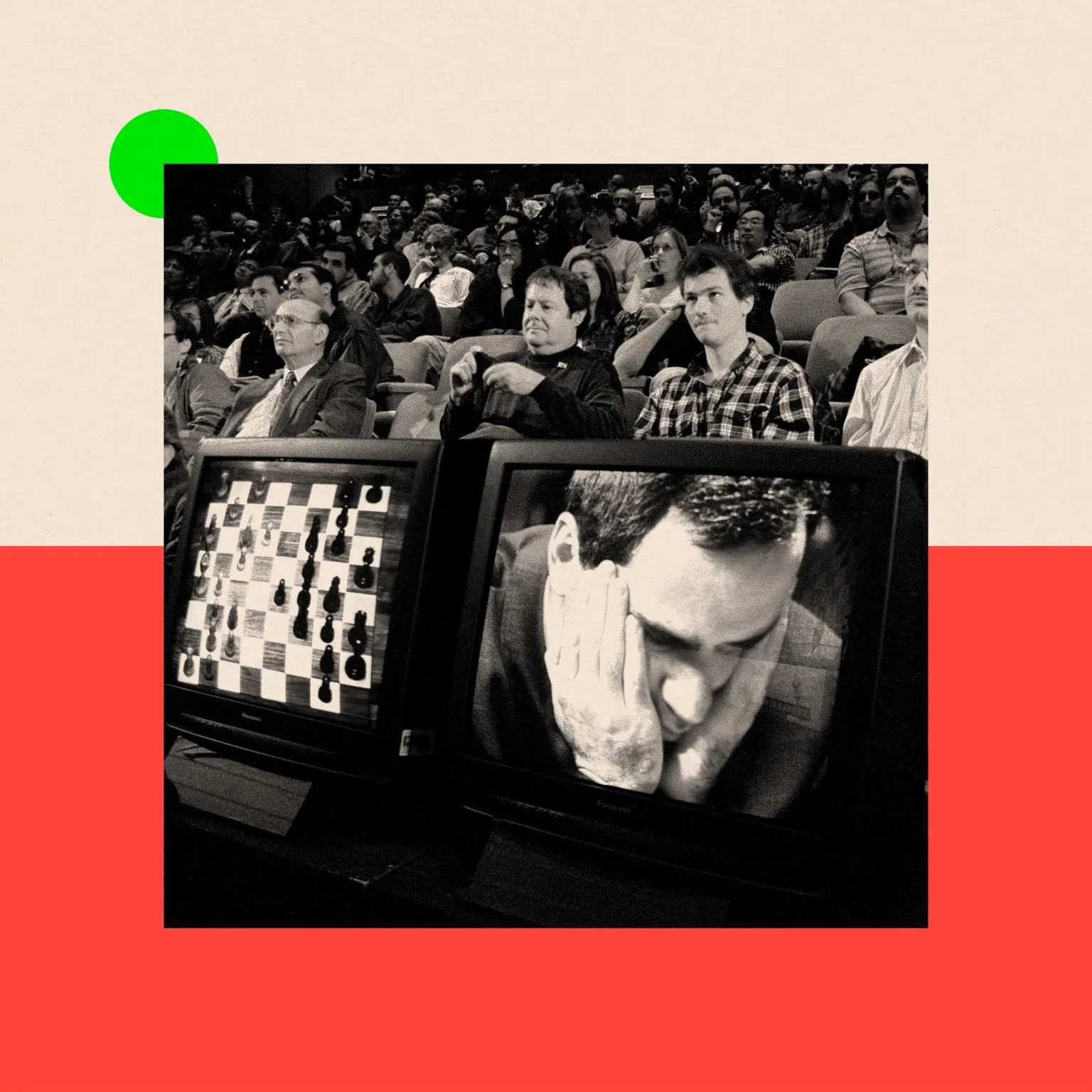 A treated image of Garry Kasparov losing chess to a computer