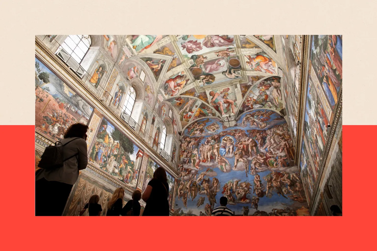 Visitors view the Sistine Chapel frescoes at the Vatican Museums