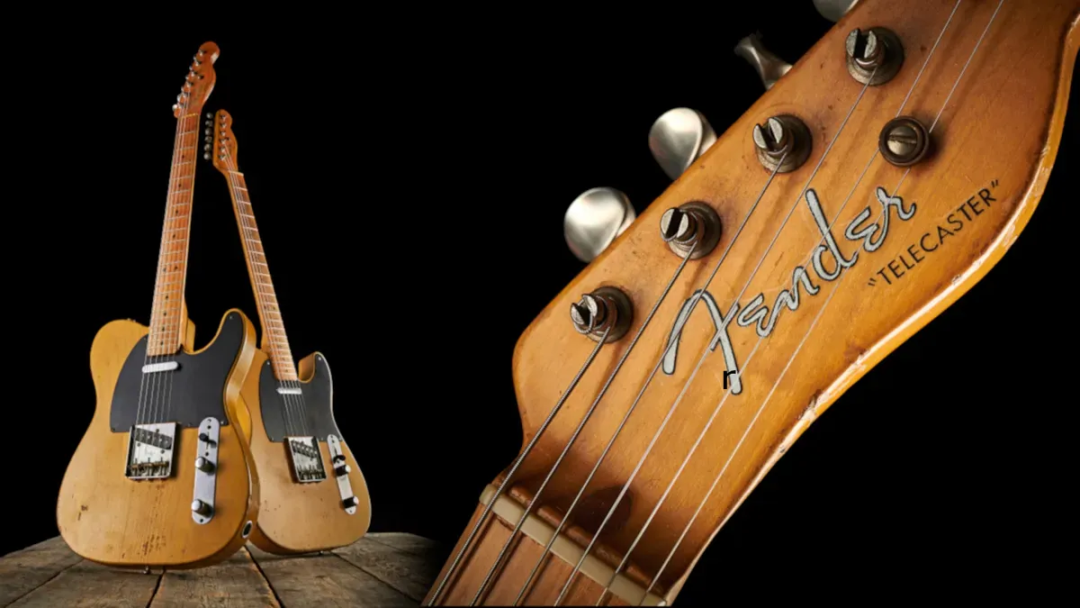 Two vintage Telecasters and a headstock close-up