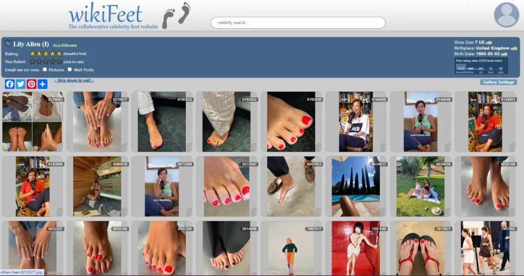 WikiFeet five-star rating